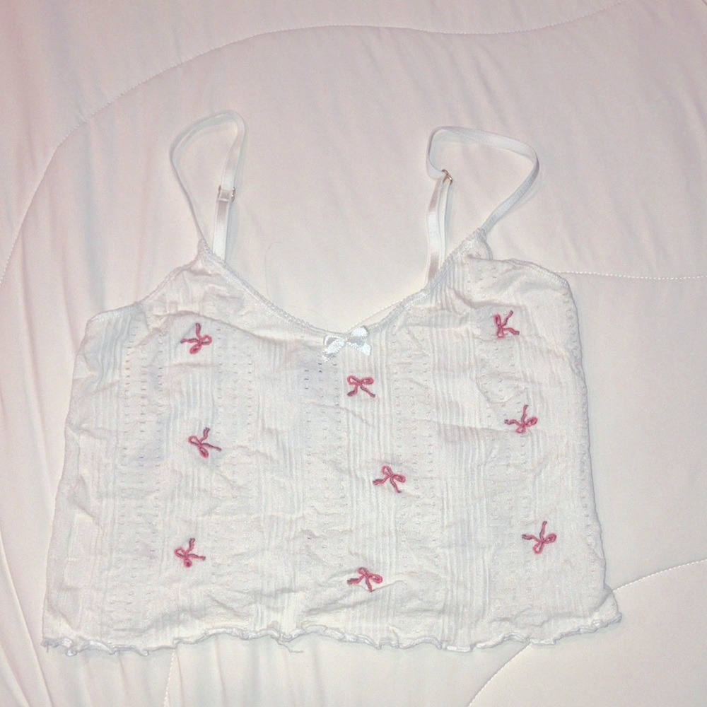 White Camisole with Pink Bow Accents